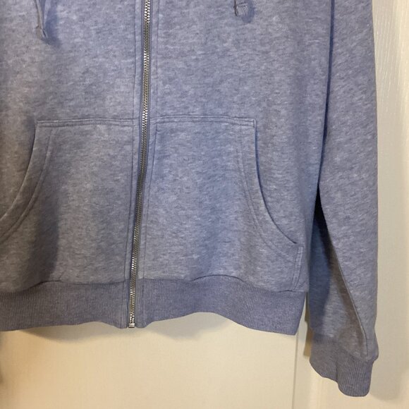 H&M Basics Women's Light Blue Fleece Hoodie Size L Front Zip Pockets Warm Soft - Picture 3 of 8